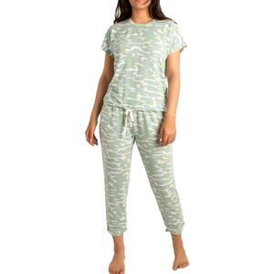 Como Blu Camo Lounge Pant Set In Blue & Green